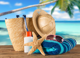 Close-up of summer accessories.