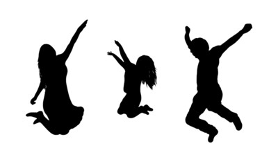 Fototapeta na wymiar Jumping family silhouette isolated on white