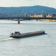 cargo ship at the Danube, central Europe, Budapest, Hungary