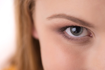 young beautiful woman looking into camera.