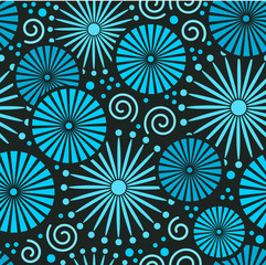 Folk Simple turquoise Seamless pattern retro flowers