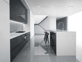 Contemporary minimal white and dark grey kitchen