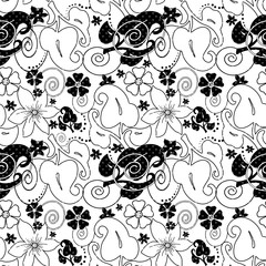 Abstract black ornament seamless pattern on white