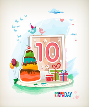 Tenth Birthday card. Birthday cake and photos