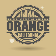 Stamp or label with text Orange, California inside