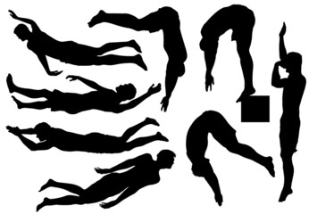 Swimming sports silhouettes - obrazy, fototapety, plakaty