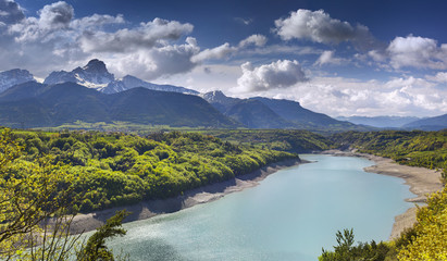Fototapeta na wymiar View of Lake Sautet, Alps, France.