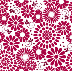 Retro Vector floral background - seamless pattern in red