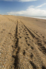 Track, wheel ruts on the Chesil Beach.