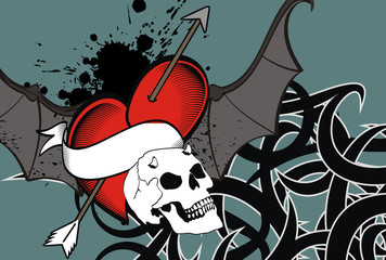 heart winged bat skull tattoo wallpaper0