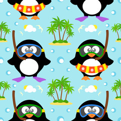 Summer seamless background with penguin vector