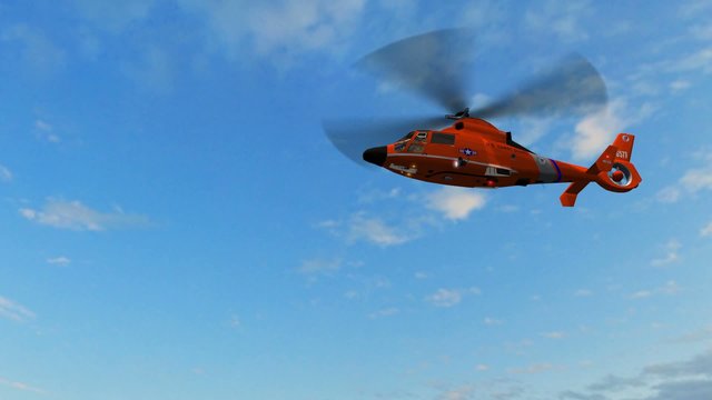 Coast Guard Helicopter fly over in the sunset