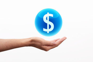 Dollar Symbol in Blue sphere on hand