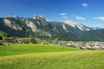 Fototapeta na wymiar View of the Tennen Mountains and Abtenau, Austria