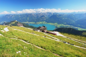 Panoramic view of the Dachstein and Lake Wolfgangsee