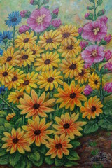 Fototapeta na wymiar Blühende Sommerblumen (Acryl - Malerei)