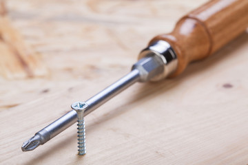 Phillips head screwdriver and wood screws