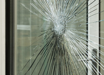 smashed glass window pane