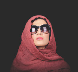 Portrait of beautiful stylish retro caucasian woman