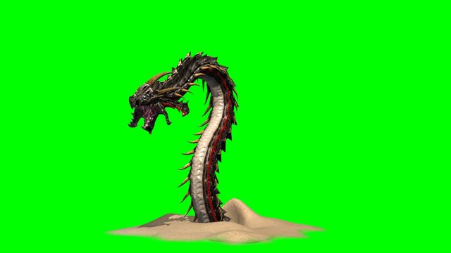 red snakes sand worm creature is attacking - green screen