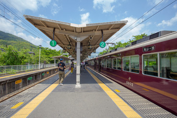 Fototapeta premium the arashiyama train station in Arashiyama, Kyoto, Japan