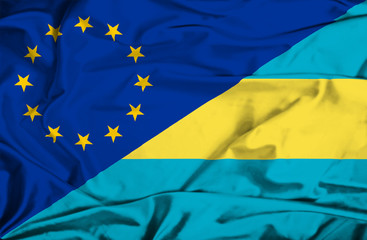 Waving flag of Bahamas and EU