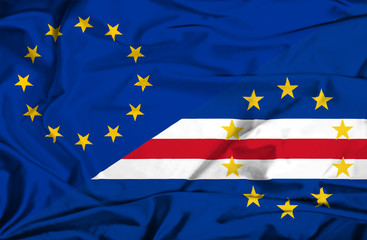 Waving flag of Cape Verde and EU