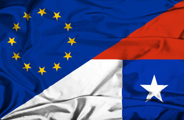 Waving flag of Chile and EU