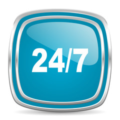 24/7 blue glossy icon