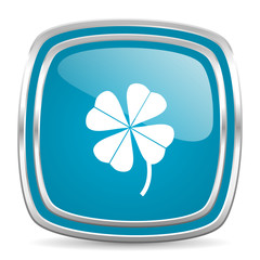 four-leaf clover blue glossy icon