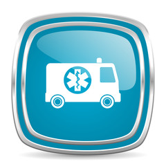 ambulance blue glossy icon