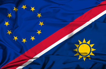 Waving flag of Namibia and EU