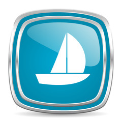 yacht blue glossy icon