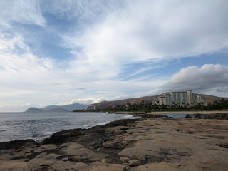 Rocky shoreline next to lagoon at Ko Olina