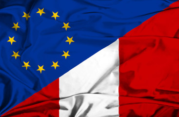 Waving flag of Peru and EU