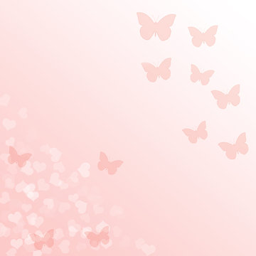 Pink gradient background with butterflies and hearts