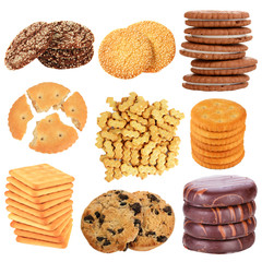Collage of tasty cookies isolated on white