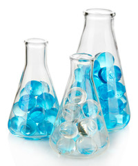 Flasks with hydrogel isolated on white