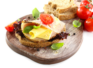 Delicious sandwiches with meet isolated on white