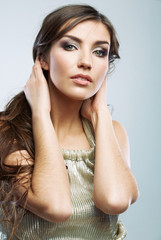 Fototapeta premium Woman face close up beauty portrait. Female model isolated.