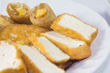 Fried tofu, vegetarian food