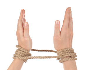 Tied hands, isolated  white