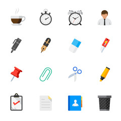 Business and Office Icons with White Background	