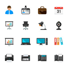 Business and Office Icons with White Background	