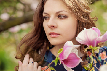 Beautiful girl's face with flowers