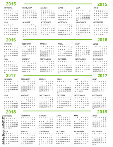 &quot;Calendar, New Year 2015, 2016, 2017, 2018 with green lines&quot; Stock