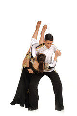 Fototapeta na wymiar Latino dancers in ballroom isolated on white..