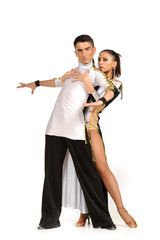 Latino dancers in ballroom isolated on white..