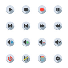 Media Player and Music Icons with white background