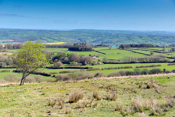 Fototapeta premium Mendip Hills Somerset towards Blagdon lake and Chew Valley